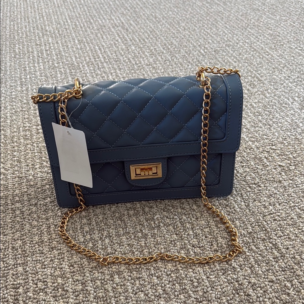New Blue Quilted Flap Bag handbag Gold Chain Crossbody